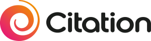 The image shows the word Citation in bold black text, with a circular swirl logo in orange and pink to the left of the text.