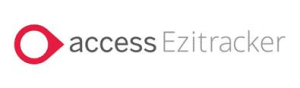 The logo features a red teardrop-shaped icon to the left of the words access Ezitracker written in lowercase, with access in black and Ezitracker in gray.