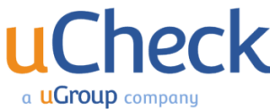 Logo for uCheck, a uGroup company. The word uCheck is written in bold blue and orange text, with the phrase a uGroup company in smaller text below.
